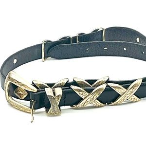 Brighton Leather X Design 38” Long Black/Silver Heavy Metal Belt